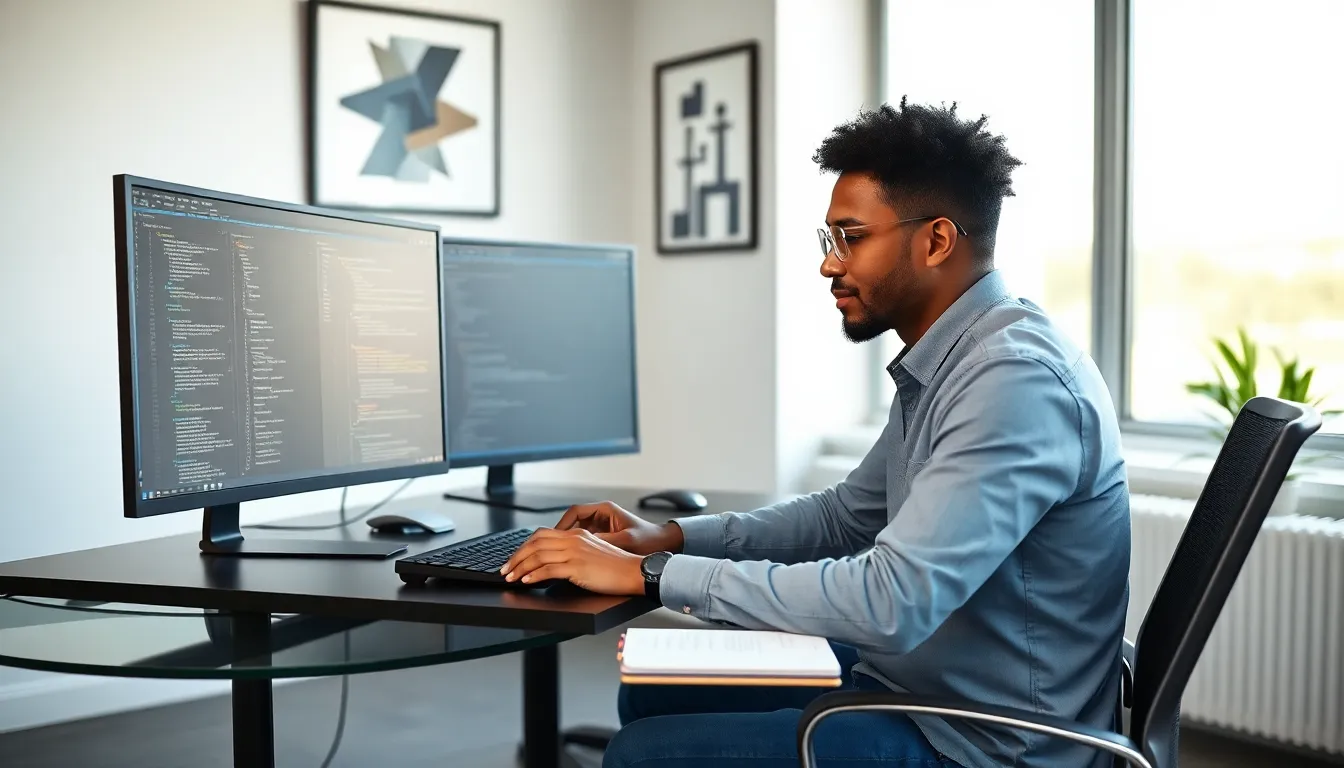 developer working efficiently at a modern workstation.