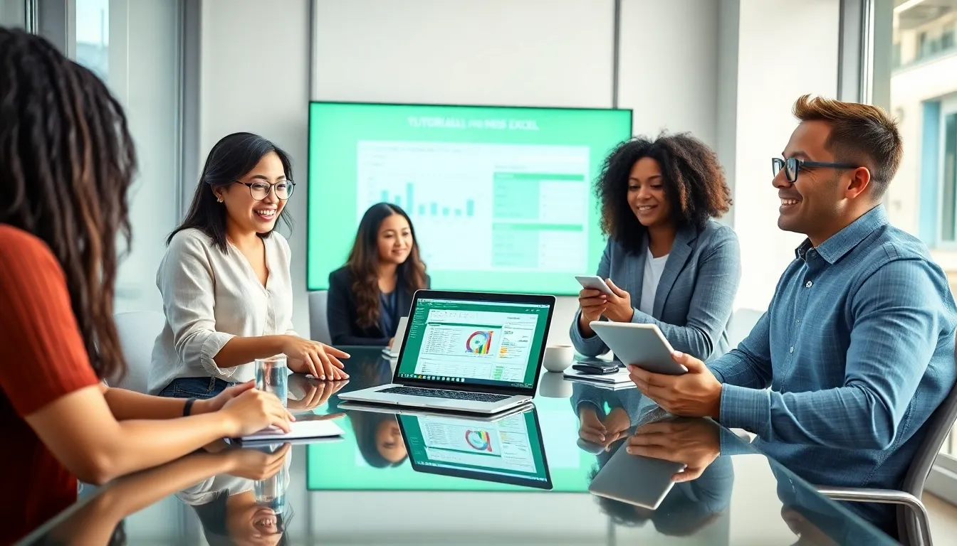 diverse team discussing productivity hacks with Excel in a modern office.